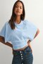 Women's Waist-Fitted Wide-Sleeve Natural Viscose Blouse - Soft Textured Stylish Summer Baby Blue (4710) - 3