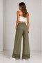 Women's Khaki Lace-Laced Cotton Linen Wide-Leg Trousers - 3