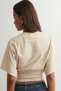 Women's Beige Waist-Fitted Wide-Sleeve Viscose Blouse (4710) - 4
