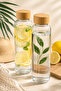 2Pcs 700ml Glass Flask with Bamboo Cover with Scale Water Bottle Leak-Proof Glass Water Jug Beverage Lemonade Soft Drink Bottle - 2