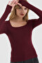Women's Burgundy Square Collar Slim Fit Finger-Looped Ultra Soft Flexible Lycra Cotton Basic Body&Blouse
