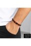 Men's Black Leather Bracelet – Stylish Men's Bracelet with Black Beads and Amber Tone Detail