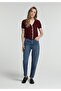 Slim Fit Buttoned Collar Plain Women's Burgundy Short Sleeve Sweater - 3