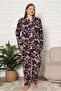 Plus Size Women's Pajama Set - Floral Pattern Long Sleeve Lycra Fabric 2922Uyb - 4