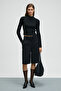 Calida women's Mock Neck Corded Fabric look Slim Fit knitwear black sweater - 2