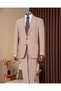 Slim Fit Men's Mono Collar Bag Pocket Linen Blend Jacket Pants Suit Beige T20113-09