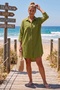 Green Shirt Collar 3/4 Sleeve Buttoned Pocket Slim Casual Cotton Woven Shirt Dress 85 59 - 5