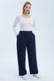 Pleated Bol Cut Comfortable Lycra Fabric Women's Trousers - Navy Blue 9XL - 2
