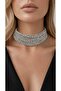 Women's Silver Color Stone Choker Necklace – Sparkling Crystal Stone Statement Necklace for Special Occasions and Events