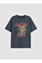 Anthracite Printed Oversize 100% Cotton Women's T-Shirt