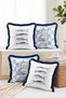Fish and Oyster Patterned Blue Checkerboard Printed 4-Piece Fringed Throw Pillow Cover Set - 2