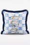Fish and Oyster Patterned Blue Checkerboard Printed 4-Piece Fringed Throw Pillow Cover Set - 4
