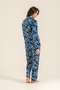 Women'S, Leaf Patterned, Navy Blue, Shirt Pajama Set (with Socks as a Gift) - 4
