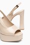 Women's Beige Patent Leather Platform High Heeled Shoes - 6