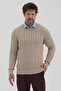 Pales Men's Light Mink Hair Braided 100% Cotton Crew Neck Sweater