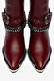 Burgundy Matte Leather Chain Buckle Trok Detail Pointed Toe Western Cowboy Boots - 4