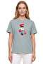 Women's Mint Bowknot Teddy Bear and Dog Printed T-Shirt 100% Cotton Comfortable Fit