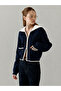 Women's Sailor Collar Double Zipper Contrast Knitwear Cardigan - 3