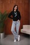 Women's Pearl Pendant Ribbon Printed Comfortable Fit Crew Neck Black Sweatshirt - 3