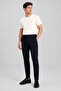 Men's Navy Blue Slim Fit Classic Casual Flexible Comfortable Fabric Trousers - 4