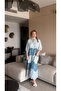 Patchwork Patterned Viscose Dress - Blue Tie-Neck Layered Dress - 5