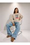 Women's Akoe Bird Printed Comfortable Fit Crew Neck Beige Sweatshirt