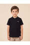 Boys Black Embroidered Logo Mandarin Collar Polo Shirt
