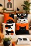 Set of 4 Patterned Throw Pillow Covers with Watching Cats