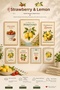 Strawberry & Lemon Mediterranean Wooden Frame Look Wall Painting Set 7 Pieces – Mdf Decorative Poster Set (30X40 + 20X30 + 15X20 cm)