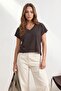 Dark Brown Premium Lyocell Content V-Neck Short Accessory Detailed Knitted Blouse Twoss26Bz00716
