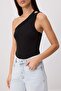 Black Body-Fitting Asymmetric Collar Sleeveless Snap-Fit Ribbed Stretchy Knitted Bodysuit Twoss26Bd00032 - 3
