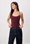Bordo Fitted/Vücuda Oturan İp Askılı Havuz Yaka Esnek Örme Body TWOSS26BD00038