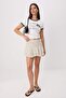 Ecru Regular/Normal Fit Short Sleeve Ribbed Crop/Short Tok 100% Cotton Knitted T-Shirt Twoss26Ts00314 - 7