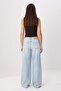 Premium Buz Mavisi Özel Kumaş DÖKÜMLÜ Yüksek Bel %100 Pamuk Wide Leg Jeans TWOSS26JE00136 - 5