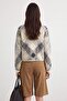 Yellow Soft Textured Wide Fit Crop Diamond Pattern Knitwear Sweater Twoaw24Kz01126 - 4
