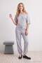Gray Melange Asymmetric Collar Elastic Cotton Stretch Knitted Top and Bottom Set Twoaw27Au00047 - 3