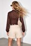Brown Ruffle Detailed Stoned Buttoned Polka Dot Chiffon Shirt Tdrss26Go00128 - 3