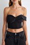Siyah Dokuma Saten Detaylı Crop Büstiyer TPRAW27BS00005 - 3