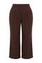 Kahverengi Wide Leg/Geniş Paça Dokuma Büyük Beden Kumaş Pantolon TBBAW23AR00007 - 4