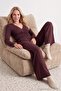 Plum Lace Detailed Double Breasted Viscose Knitted Pajama Set Thmaw27Pt00065