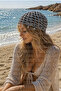 Sweat-Proof Cotton Gray Handmade Knitted Glitter Mesh Summer Beanie with Accessories, Summer Crochet Hat, Buckle Beach Hair Accessory