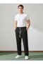 Men's Baggy Fit Elastic Waist 100% Cotton Linen Look Trousers Black 1007Dngr - 3
