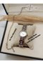Retro Minimal Model - Women's Wristwatch - Silver Color Steel Band (Lilac Stone Detail) Silver Color Case - with Waterway Bracelet