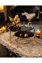 Round Double Gold Black Coffee Side Serving Tray Gift Decoration Treat Organizer MDF Wood 26 - 6