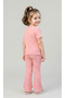 Girl's Stoned Bow Detailed Ribbed Spanish Style Pants 2-Piece Top and Bottom Set - 3