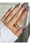 Women's Gold Color Stone Interlocking Ring - 2