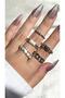 Women's Silver Color 5-Piece Design Ring Set - 4