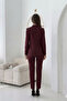 Burgundy Double Breasted Blazer Jacket Carrot Pants Suit - 5