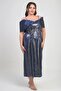 Women's Thin Strap Satin Bow Boat Neck Sequin Embroidered Lined Plus Size Midi Dress - 2