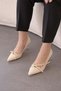 Feles Staple Buckle Detailed Stiletto Heeled Women's Shoes Beige - 3
